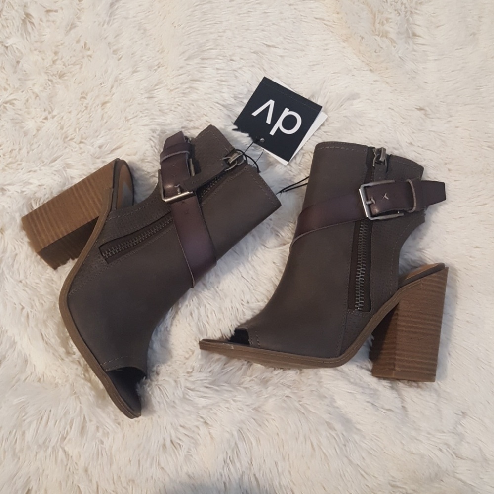 Brown gray open toe booties. New with tags